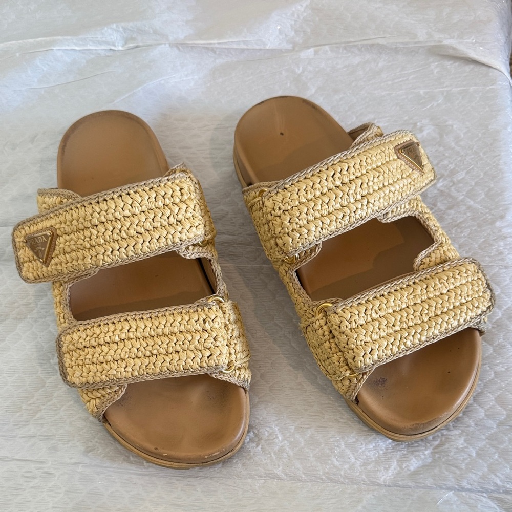 Prada Beige Woven Sandals